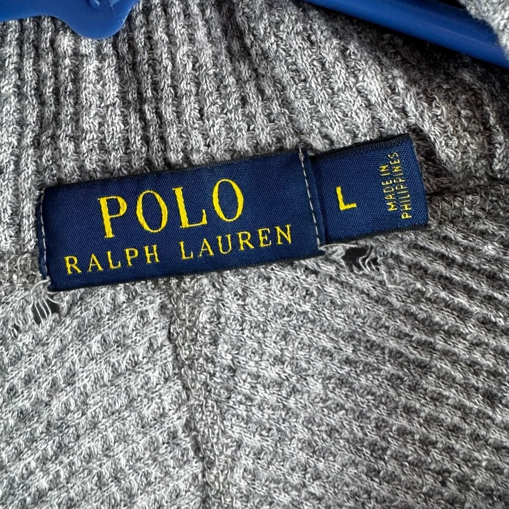 Polo Ralph Lauren Thermal Hoodie Mens Large Gray Lightweight Cotton Pullover - Picture 12 of 16